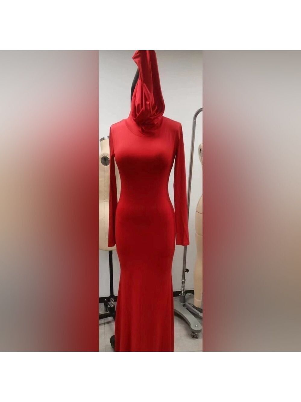 Long Red Hooded Dress - Picture 5 of 5